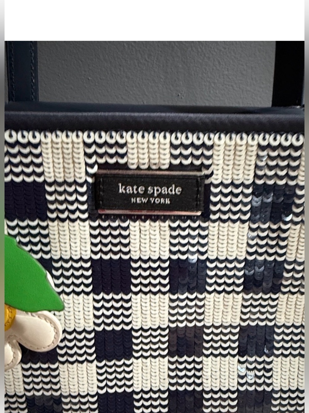 Kate Spade Sam Icon Gingham Sequin Tote w/ Branded Dusty & Daisy Charm - NWT - Picture 3 of 10